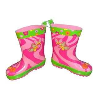 Stephen Joseph Girl's Butterfly Rubber Snow Rain Boots Pink Child Size US 8